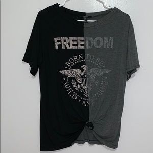 Split colored T-shirt 1/2 Gray 1/2 Black